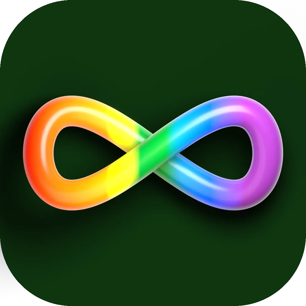 A glossy 3D rainbow infinity symbol on a dark green squircle — the Adapt app icon.